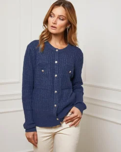 Femme Fleur de cachemire Gilet en Cachemire mélangé Stephanie marine