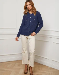 Femme Fleur de cachemire Gilet en Cachemire mélangé Stephanie marine