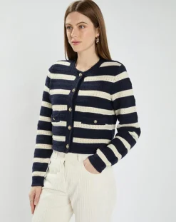 Hot Zapa Gilet en Coton & Laine Glada rayures nocturne/écru