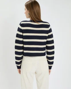 Hot Zapa Gilet en Coton & Laine Glada rayures nocturne/écru