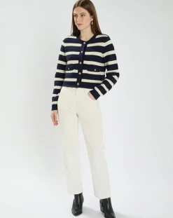 Hot Zapa Gilet en Coton & Laine Glada rayures nocturne/écru