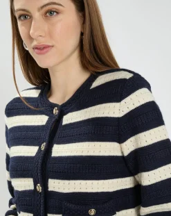 Hot Zapa Gilet en Coton & Laine Glada rayures nocturne/écru