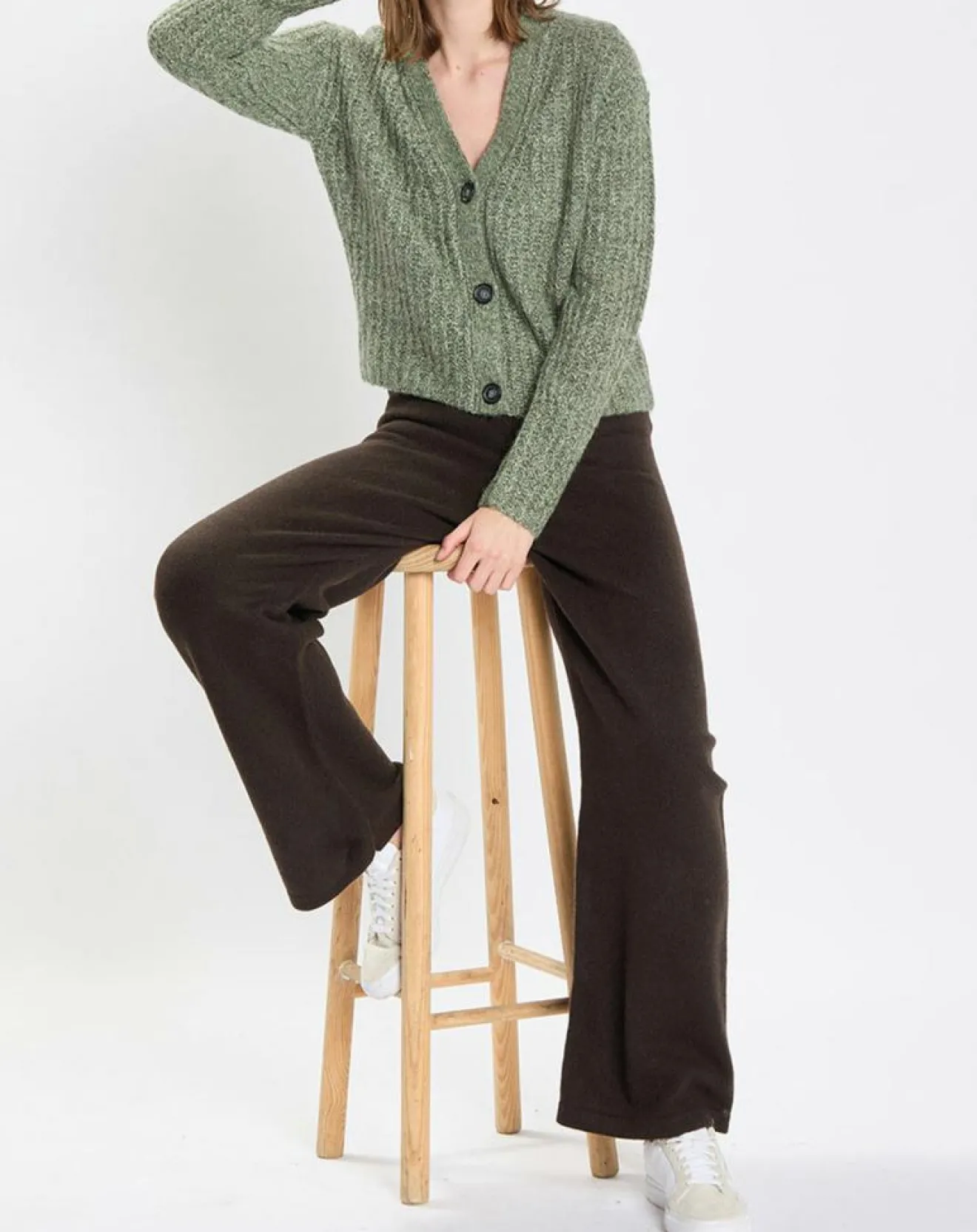 Best Marc O'Polo Gilet en Coton, Laine & Alpaga mélangés grosse maille chiné vert foncé