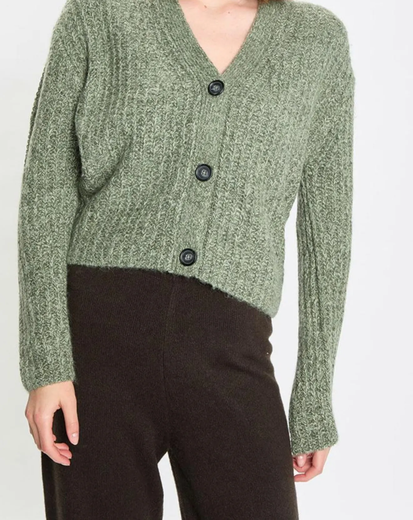 Best Marc O'Polo Gilet en Coton, Laine & Alpaga mélangés grosse maille chiné vert foncé