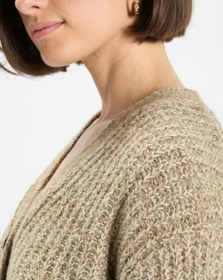 Hot Marc O'Polo Gilet en Coton, Laine & Alpaga mélangés grosse maille chiné marron