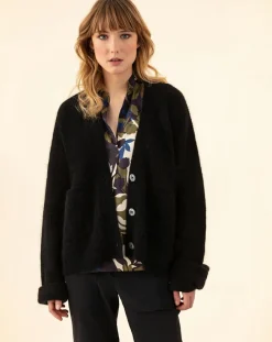 Femme Indies Gilet en Kidmohair & Laine mélangés Bonnie noir