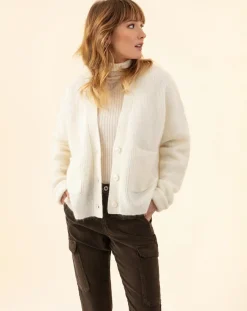Outlet Indies Gilet en Kidmohair & Laine mélangés Bonnie écru