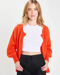 New Galeries Lafayette Gilet en Laine & Mohair mélangés Maille Boston 2 rouge moyen