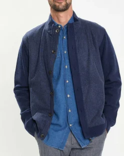 Homme Hackett London Gilet en Laine Bi-Matière uni bleu