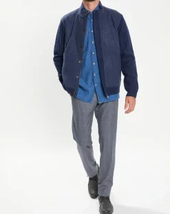 Homme Hackett London Gilet en Laine Bi-Matière uni bleu