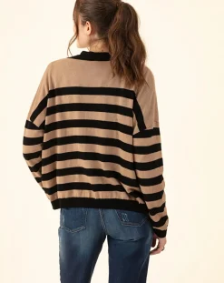 Femme Indies Gilet en Laine mélangée Lena rayure camel