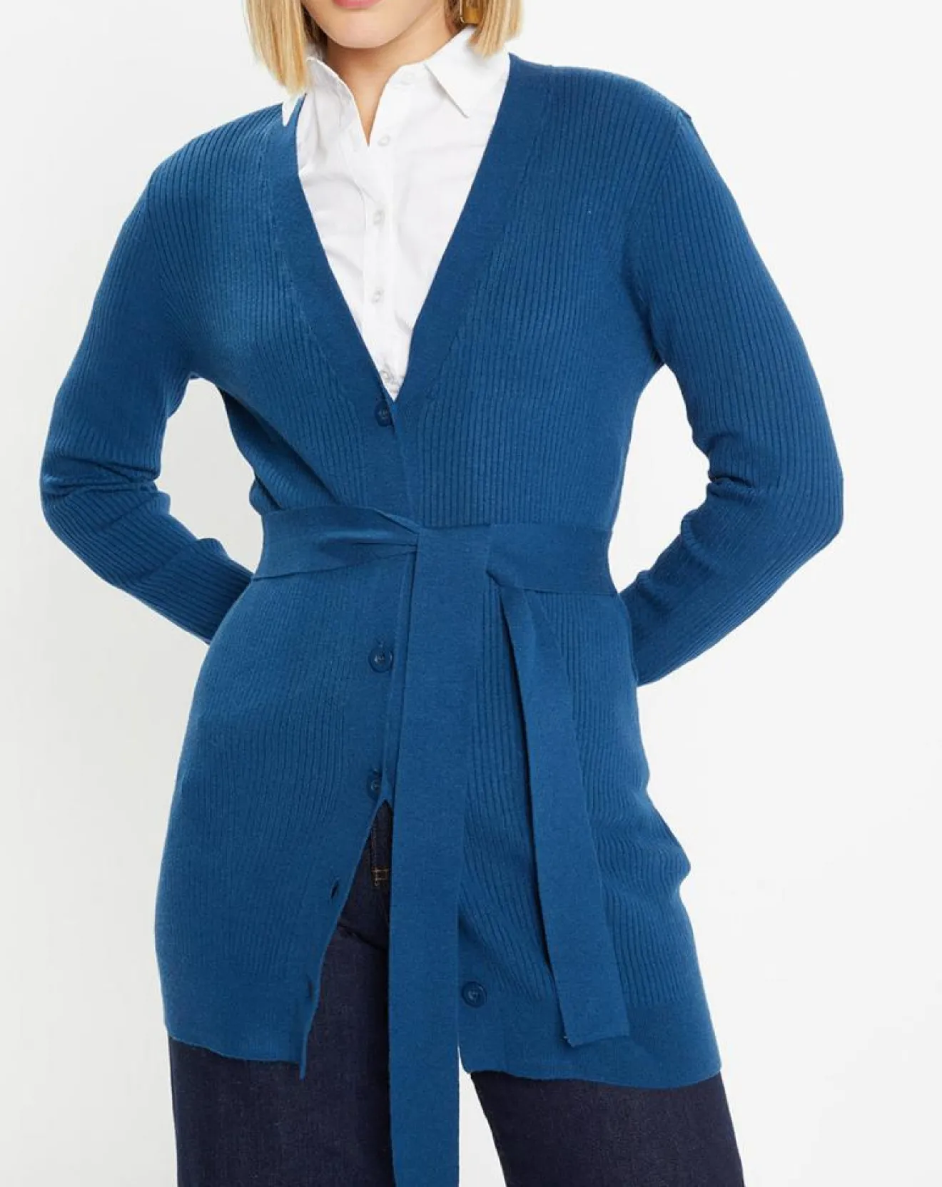 Femme Galeries Lafayette Gilet en Maille côtelée stretch Fernand bleu foncé