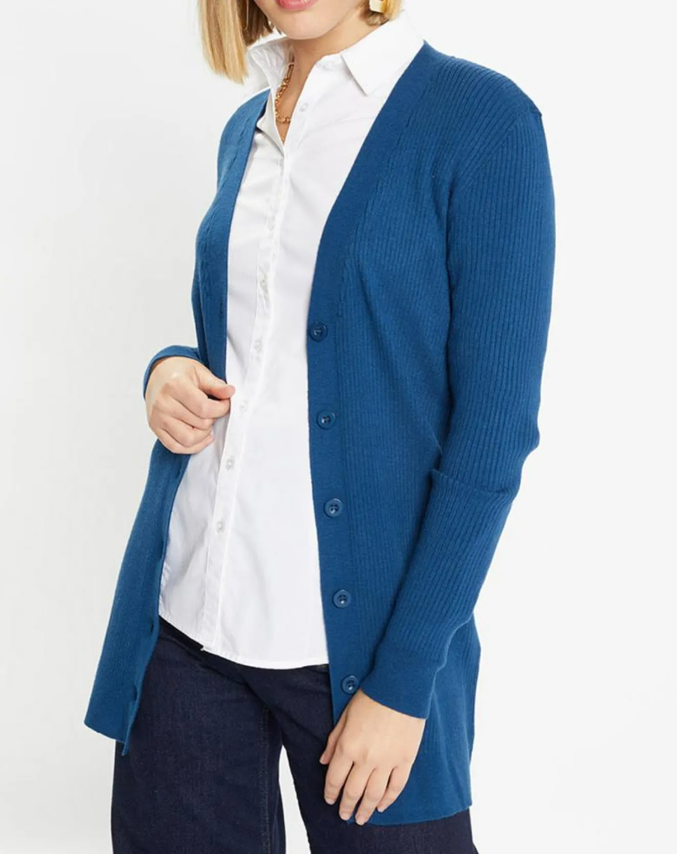 Femme Galeries Lafayette Gilet en Maille côtelée stretch Fernand bleu foncé