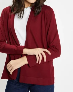 Femme Galeries Lafayette Gilet en Maille fine col châle bordeaux