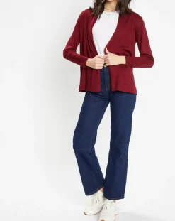 Femme Galeries Lafayette Gilet en Maille fine col châle bordeaux