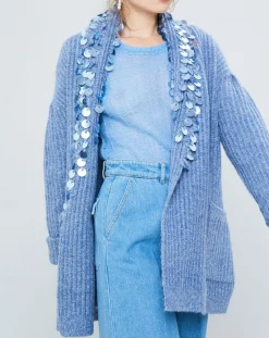 Femme Manoush Gilet en Mohair & Laine mélangés Ceinture Pampille bleu