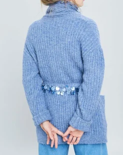 Femme Manoush Gilet en Mohair & Laine mélangés Ceinture Pampille bleu