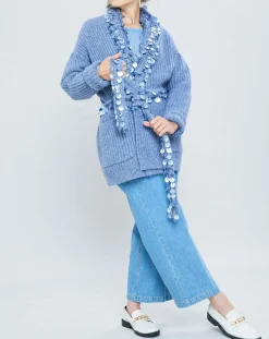 Femme Manoush Gilet en Mohair & Laine mélangés Ceinture Pampille bleu