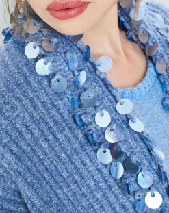 Femme Manoush Gilet en Mohair & Laine mélangés Ceinture Pampille bleu