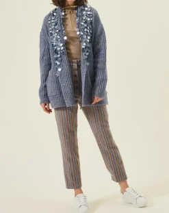 Femme Manoush Gilet en Mohair & Laine mélangés Ceinture Pampille bleu