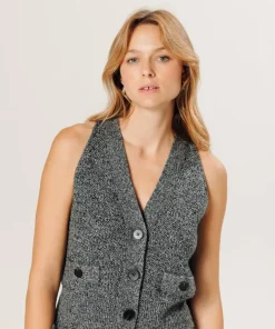 Online Rodier Gilet Esther en Laine & Cachemire boutonne col V sans manches gris chiné