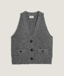 Online Rodier Gilet Esther en Laine & Cachemire boutonne col V sans manches gris chiné