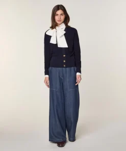 Sale Rodier Gilet Ksenia 100% laine cache-coeur boutons bleu marine