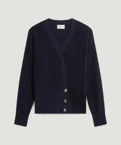 Sale Rodier Gilet Ksenia 100% laine cache-coeur boutons bleu marine