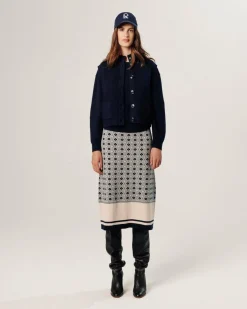 Femme Rodier Gilet Kylie manches courtes col montant bleu nuit