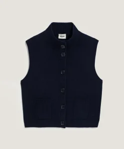 Femme Rodier Gilet Kylie manches courtes col montant bleu nuit