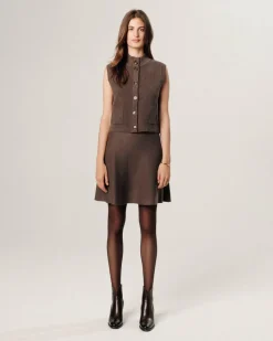 Femme Rodier Gilet Laëtitia manches courtes col montant marron havane