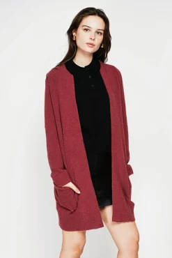 Femme C&Jo Gilet long à col châle bordeaux