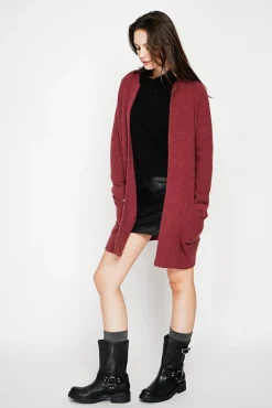 Femme C&Jo Gilet long à col châle bordeaux