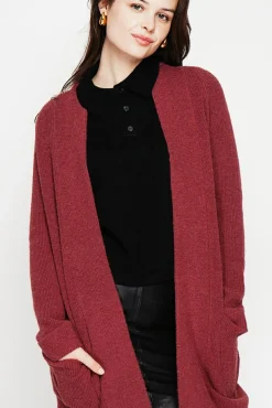 Femme C&Jo Gilet long à col châle bordeaux