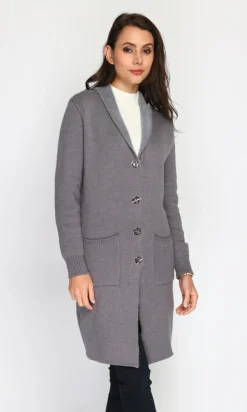Femme Assuili Gilet long en Cachemire mélangé col châle fourré thermique loup