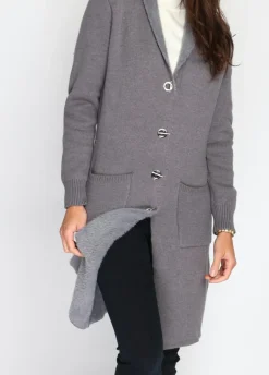 Femme Assuili Gilet long en Cachemire mélangé col châle fourré thermique loup