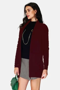 Sale Assuili Gilet long en Cachemire mélangé col châle bordeaux