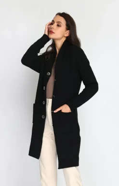 Online Assuili Gilet long en Cachemire mélangé col châle fourré thermique noir