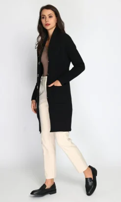 Online Assuili Gilet long en Cachemire mélangé col châle fourré thermique noir