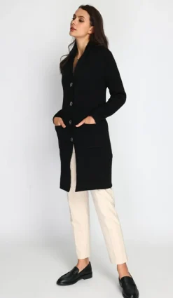 Online Assuili Gilet long en Cachemire mélangé col châle fourré thermique noir