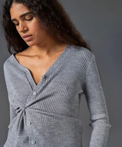 Femme Rodier Gilet Mikaela 100% laine cache-coeur gris argent