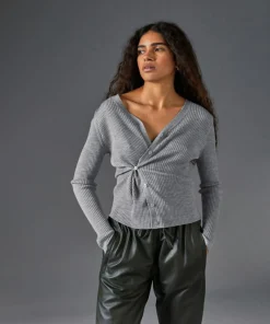 Femme Rodier Gilet Mikaela 100% laine cache-coeur gris argent