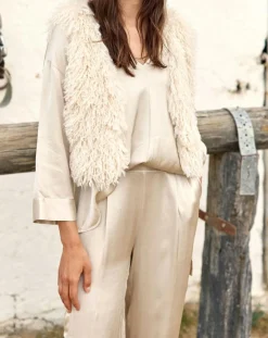 Femme Lauren Vidal Gilet sans manches en fausse fourrure Moka crème