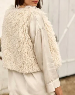 Femme Lauren Vidal Gilet sans manches en fausse fourrure Moka crème