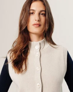 Best Rodier Gilet Sharifa manches courtes col mont blanc écru