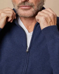 Clearance Oscar et Louise Gilet zippé 100% Cachemire John bleu marine