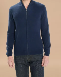 Clearance Oscar et Louise Gilet zippé 100% Cachemire John bleu marine