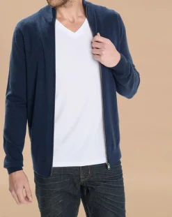 Clearance Oscar et Louise Gilet zippé 100% Cachemire John bleu marine