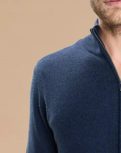 Clearance Oscar et Louise Gilet zippé 100% Cachemire John bleu marine