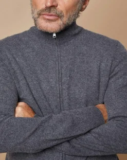 Clearance Oscar et Louise Gilet zippé 100% Cachemire John gris foncé